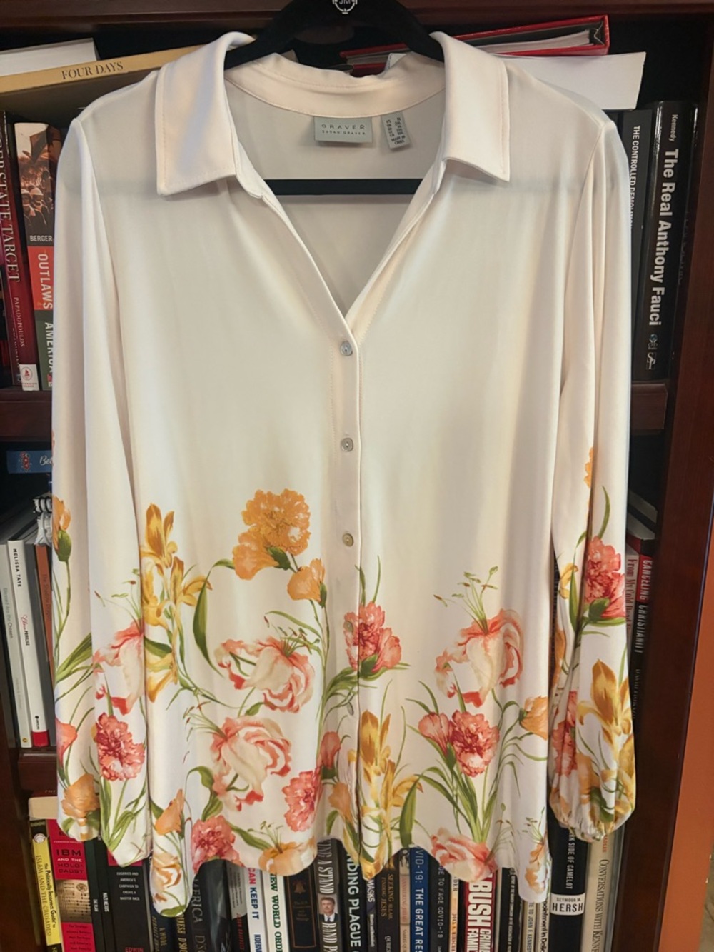 Susan Graver White Floral Button-Down Shirt